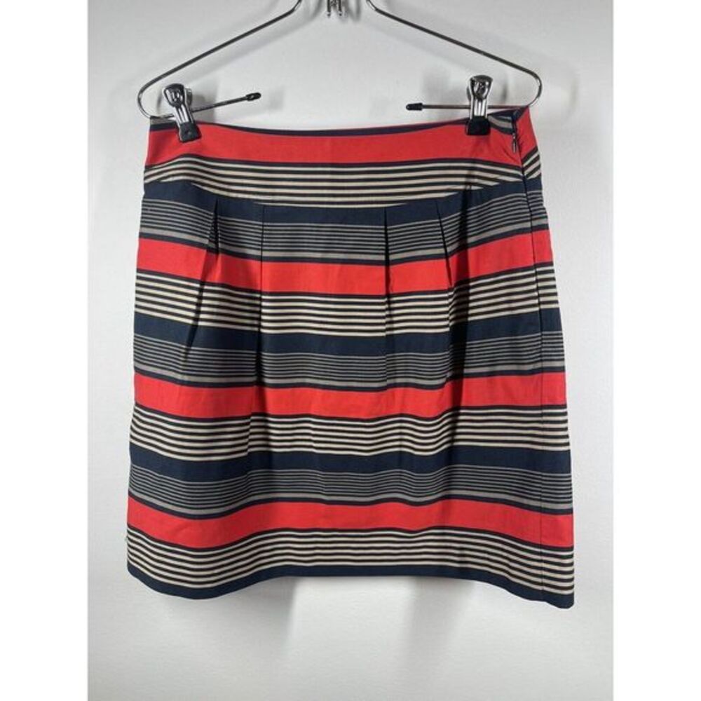 BANANA REPUBLIC Women’s STRIPED MINI SKIRT Size 4 Lined Side Zip Pleated Front